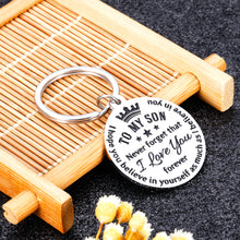 Load image into Gallery viewer, Son Keychain Christmas I Love You Gifts from Step Mom Dad Inspirational Graduation Sweet 16 18 Birthday Stocking Stuffers Back to School Gift for to My Foster Son Stepson Boys Kids Teen Keyring