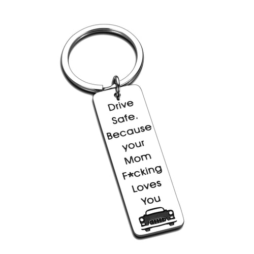 Drive Safe Keychain Funny Birthday Graduation New Driver Gifts for Son Daughter Teens from Mom Christmas Sweet 16 18 Anniversary Boys Girls Gift Mother to Stepson Stepdaughter Valentine keyring