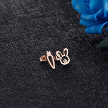 Load image into Gallery viewer, Cute Rabbit and Carrot Stud Earrings Fashion Delicate Cubic Zirconia Stud Dainty Animal Minimalist Stainless Steel Rose Gold Earrings Jewelry Christmas Gifs for Women