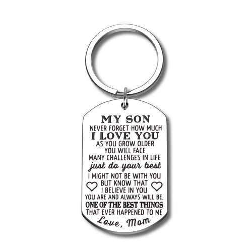 To My Son Keychain Christmas Gifs From Mom Step Mother to Son Birthday 2020 Graduation Anniversary Inspirational Keychain For Stepson Never Forget How Much I Love You