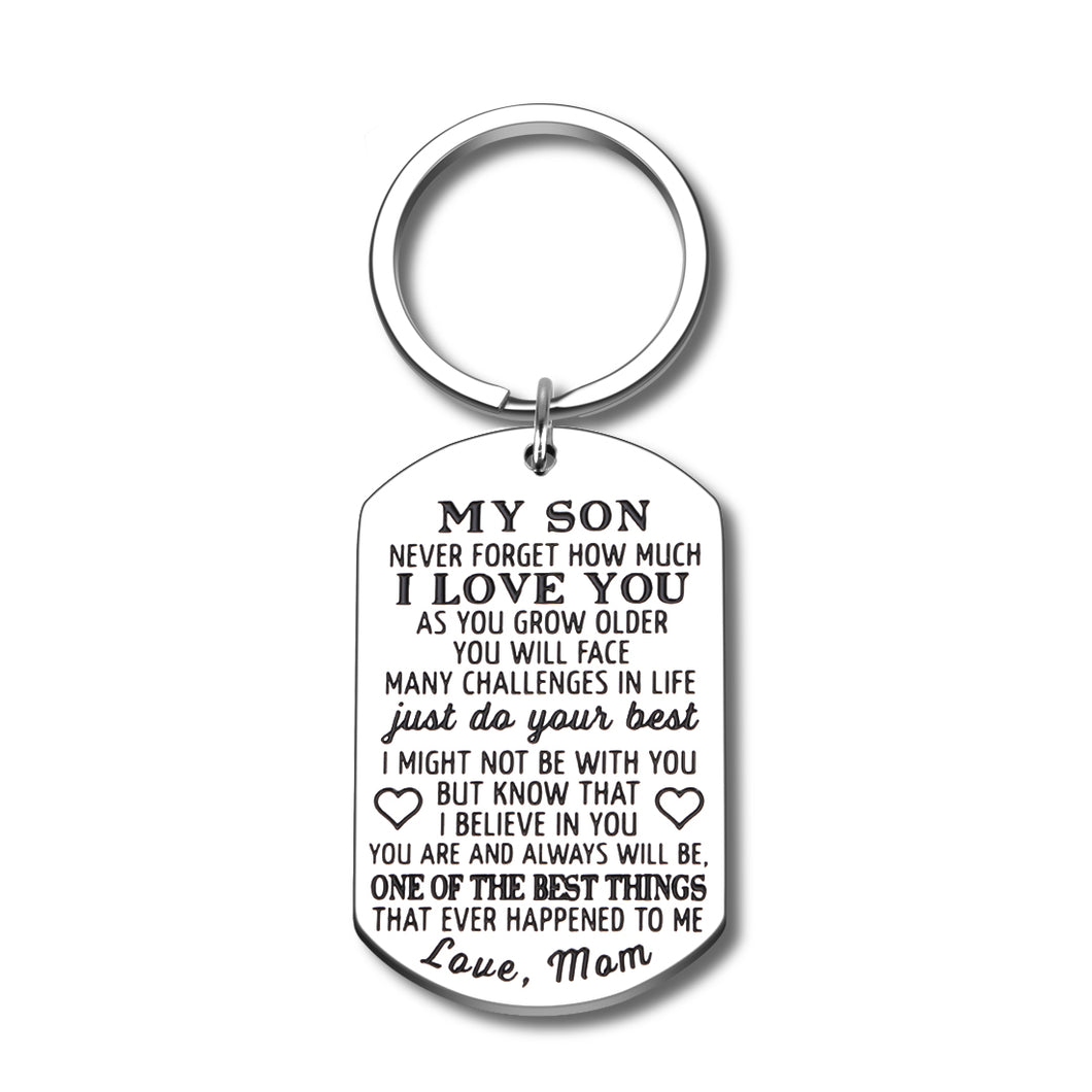 To My Son Keychain Christmas Gifs From Mom Step Mother to Son Birthday 2020 Graduation Anniversary Inspirational Keychain For Stepson Never Forget How Much I Love You