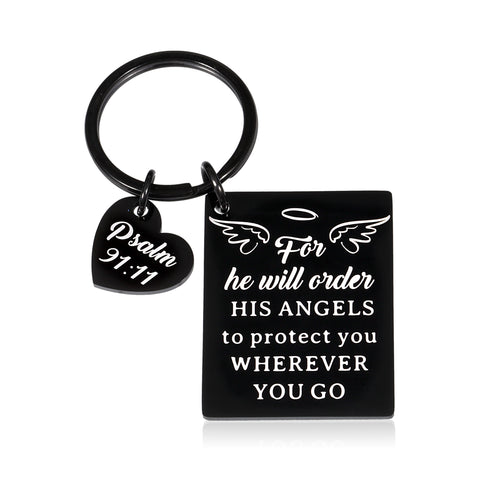 Christmas Gifts Bible Verse Keychain Religious Christian Prayer Gods Keyring for Women Men for He Will Order His Angels to Protect You Wherever You Go Faith Key Chain Thanksgiving Birthday Christmas Easter Prayer Gifts
