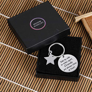 Birthday Gifts for Best Friend Keychain Side by Side Or Miles Apart,Friends are Always Close at Heart Long Distance Friendship Christmas Key Ring Gifts