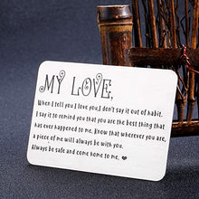 Load image into Gallery viewer, Brand: Arovene Christmas Gifts Anniversary Wallet Insert Card for Him Her Boyfriend Birthday Gifts from Wife Girlfriend Valentines Day Gifts for Husband Fiance from Wifey Hubby Thanksgiving Stocking Stuffers Wedding Present Card