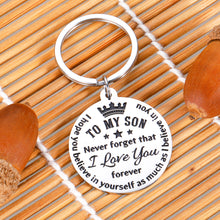 Load image into Gallery viewer, Son Keychain Christmas I Love You Gifts from Step Mom Dad Inspirational Graduation Sweet 16 18 Birthday Stocking Stuffers Back to School Gift for to My Foster Son Stepson Boys Kids Teen Keyring