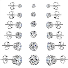 Load image into Gallery viewer, Jewelry Women&#39;s Stainless Steel Round Clear Cubic Zirconia Stud Earring (6 Pairs)