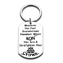 Load image into Gallery viewer, Inspirational Keychain to My Son Gift from Mom Encouragement Graduation Gift for College Student Teen Boys Step Son Birthday Christmas Stocking Stuffers Gifts for Kids from Mommy Stepmom Keyring