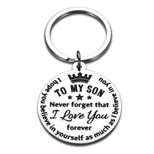 Load image into Gallery viewer, Son Keychain Christmas I Love You Gifts from Step Mom Dad Inspirational Graduation Sweet 16 18 Birthday Stocking Stuffers Back to School Gift for to My Foster Son Stepson Boys Kids Teen Keyring