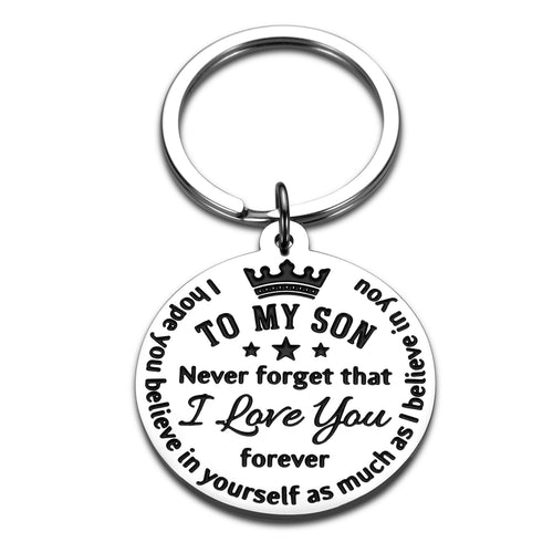 Son Keychain Christmas I Love You Gifts from Step Mom Dad Inspirational Graduation Sweet 16 18 Birthday Stocking Stuffers Back to School Gift for to My Foster Son Stepson Boys Kids Teen Keyring