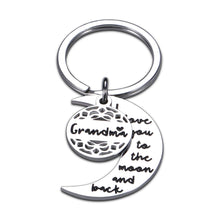 Load image into Gallery viewer, Christmas Gift Grandma Keychain from Granddaughter I Love You to The Moon and Back Keychain Gifts for Grandmother Mothers Day Gift from Ggrandson Grandchild Keyring Birthday Stocking Stuffers Valentines Thanksgiving Day