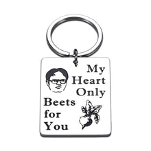 Load image into Gallery viewer, Christmas Gifts Funny Valentines Day Keychain Office TV Show Gifts for Boyfriend Wife from Girlfriend Husband Anniversary Birthday Gift for Fans Women Men My Heart Only Beets for You Christmas Couple Present Stocking Stuffers