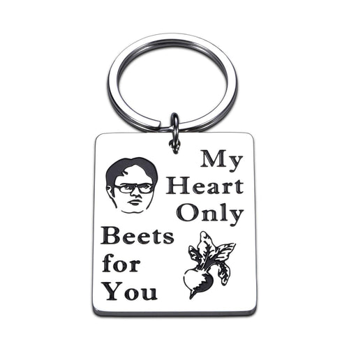 Christmas Gifts Funny Valentines Day Keychain Office TV Show Gifts for Boyfriend Wife from Girlfriend Husband Anniversary Birthday Gift for Fans Women Men My Heart Only Beets for You Christmas Couple Present Stocking Stuffers