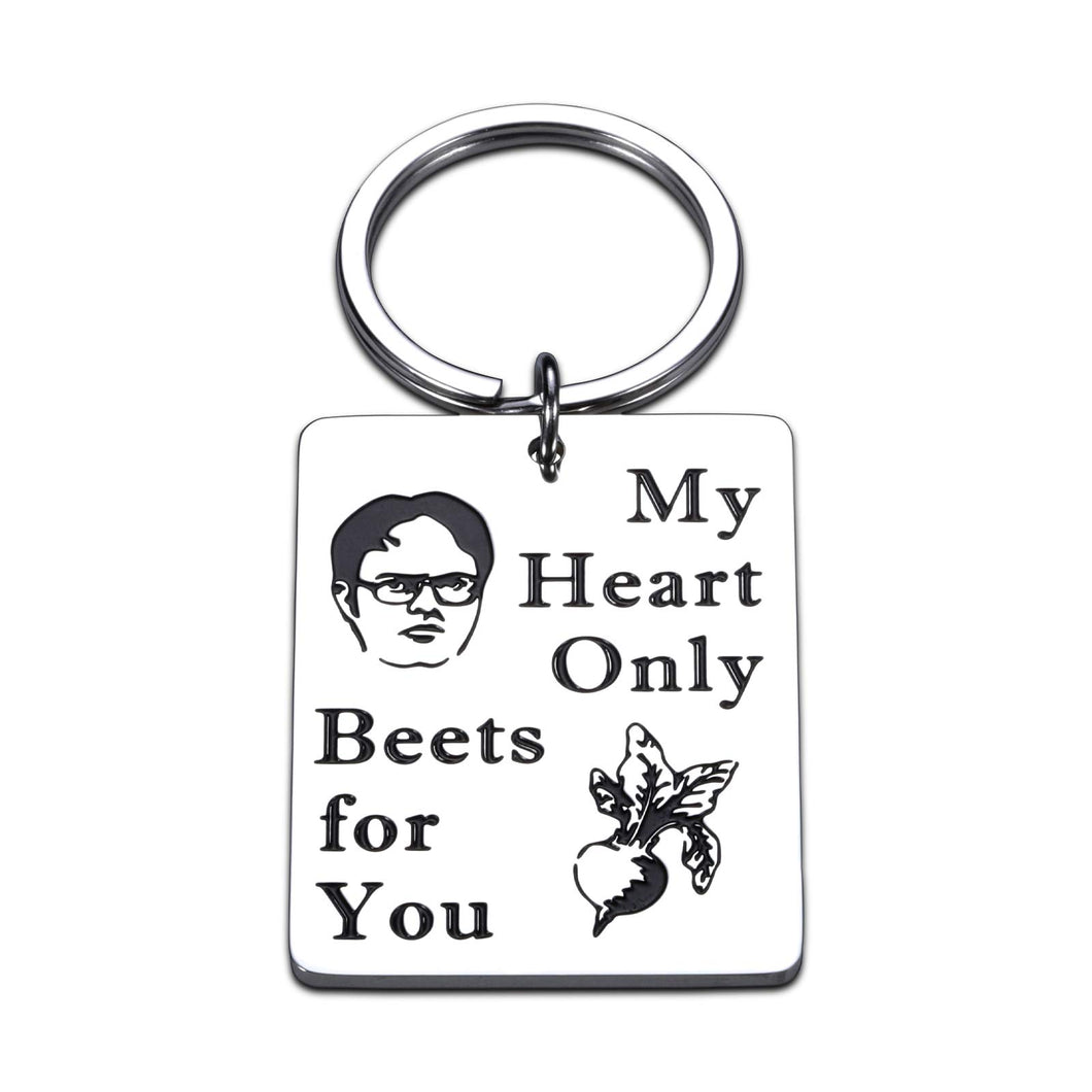 Christmas Gifts Funny Valentines Day Keychain Office TV Show Gifts for Boyfriend Wife from Girlfriend Husband Anniversary Birthday Gift for Fans Women Men My Heart Only Beets for You Christmas Couple Present Stocking Stuffers