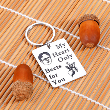 Load image into Gallery viewer, Christmas Gifts Funny Valentines Day Keychain Office TV Show Gifts for Boyfriend Wife from Girlfriend Husband Anniversary Birthday Gift for Fans Women Men My Heart Only Beets for You Christmas Couple Present Stocking Stuffers