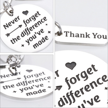 Load image into Gallery viewer, Coworker Leaving Gifts Appreciation Keychain Never Forget The Difference You&#39;ve Made Keychains for ColleagueFriends Coach Retirement Thank You Gifts Boss Leader Work Team Birthday Christmas Keyring Brand: Arovene